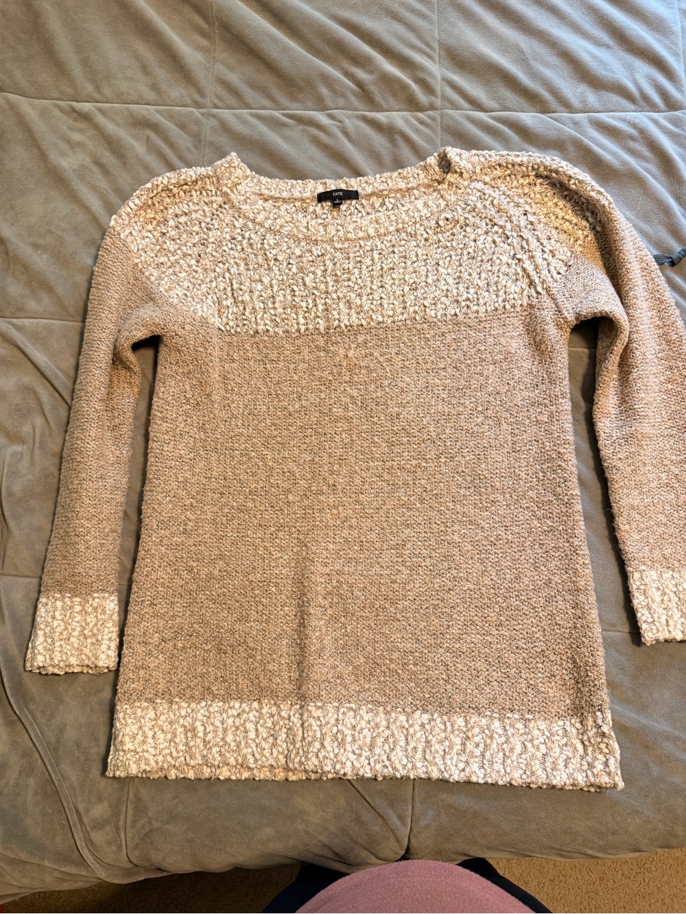 Fate Two-Tone Beige and Cream Scoop Neck Sweater